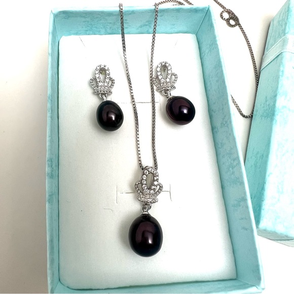 NWT 925 ST SILVER NATURAL PEARL CROWN PENDANT & EARRING JEWELRY SETS - Picture 11 of 15